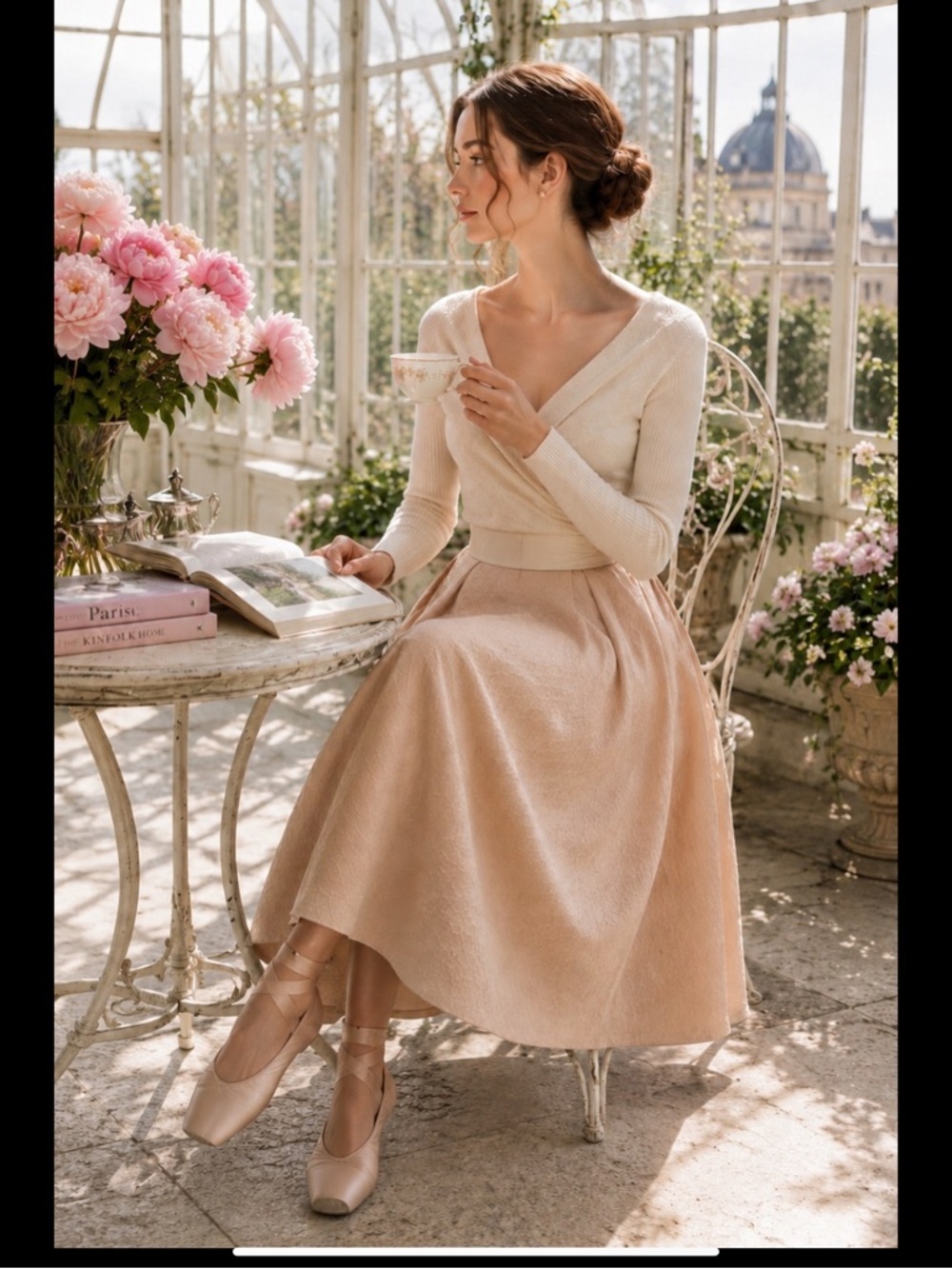 Soft Balletcore Textured Circle Skirt | Blush & Ivory Full Midi Skirt Pockets XS